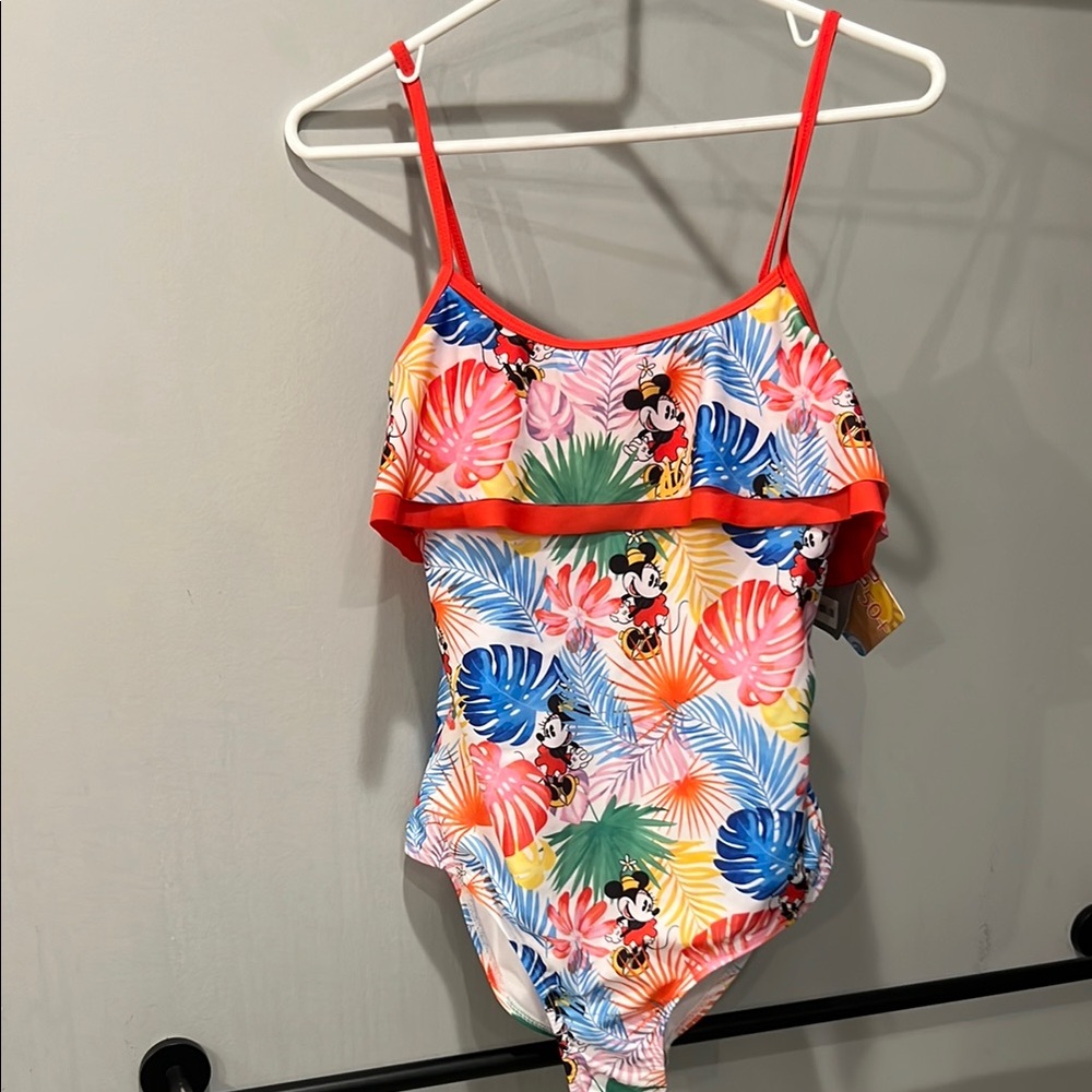 Disney Girls Red Tropical Mickey One-Piece Swimsuit